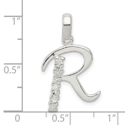 Sterling Silver Cz Letter R Initial Pendant