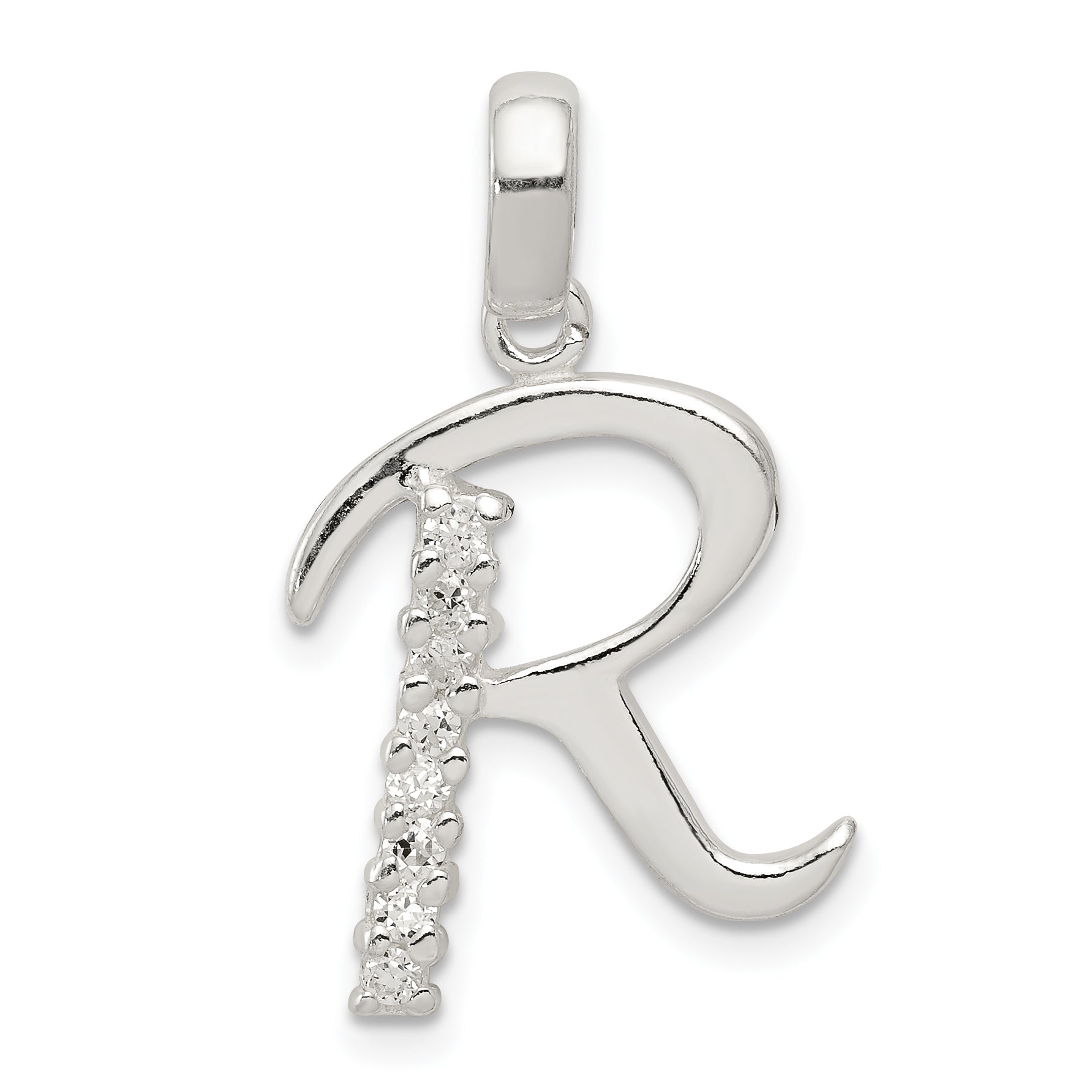 Sterling Silver Cz Letter R Initial Pendant