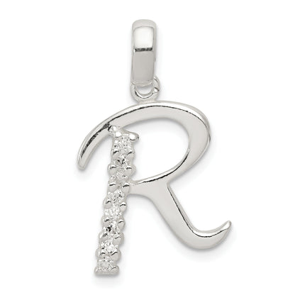 Sterling Silver Cz Letter R Initial Pendant