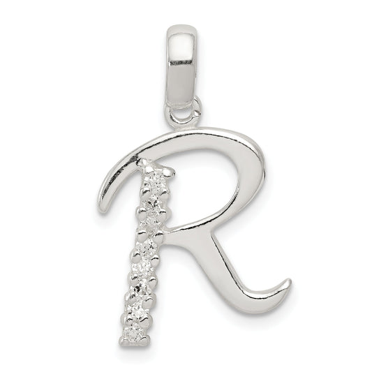 Sterling Silver Cz Letter R Initial Pendant