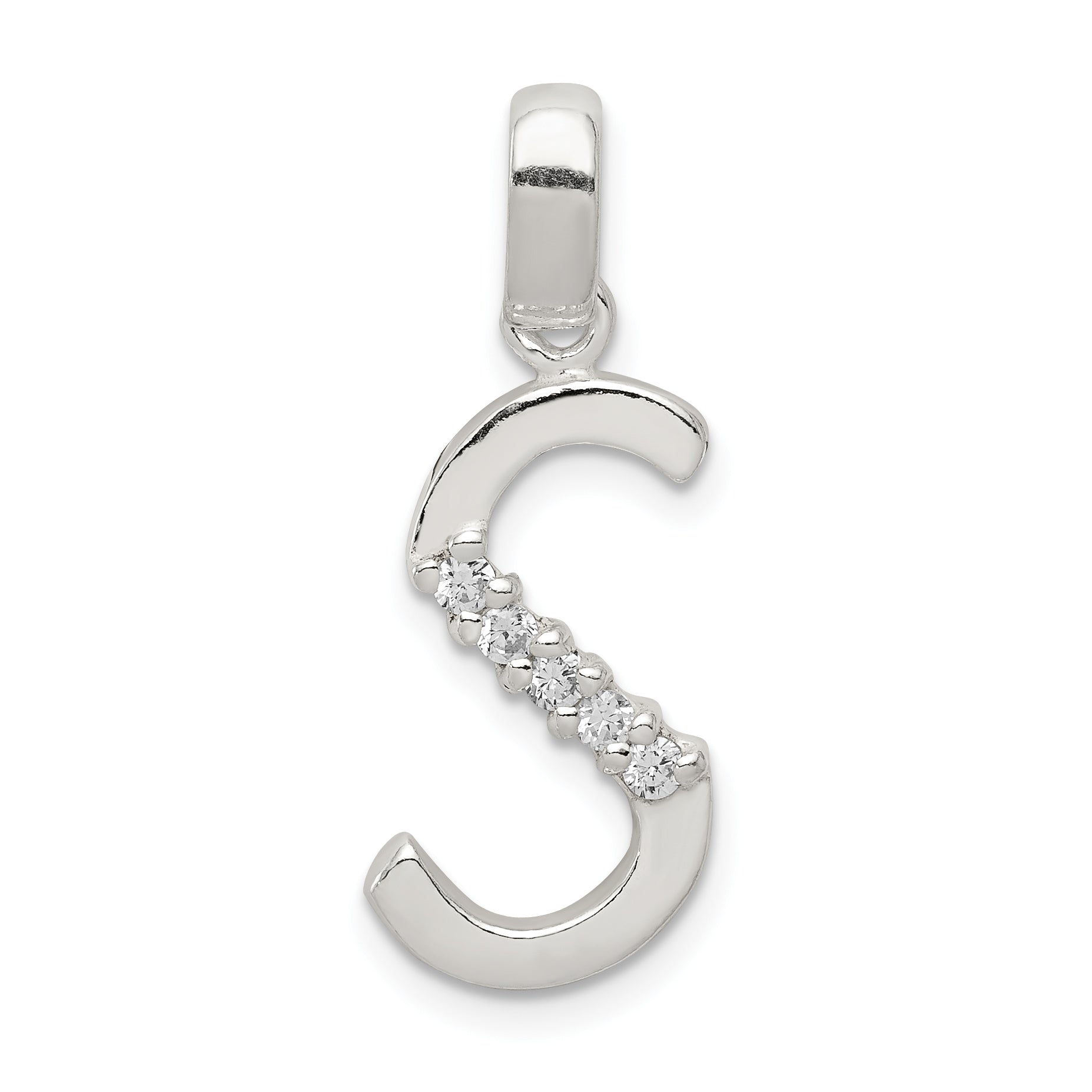 Sterling Silver Cz Letter S Initial Pendant