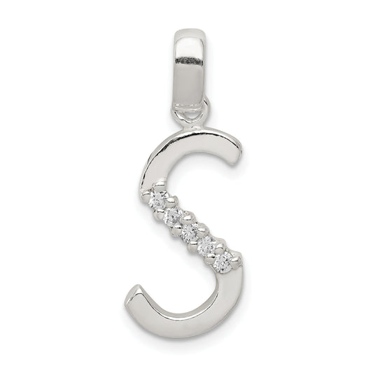 Sterling Silver Cz Letter S Initial Pendant