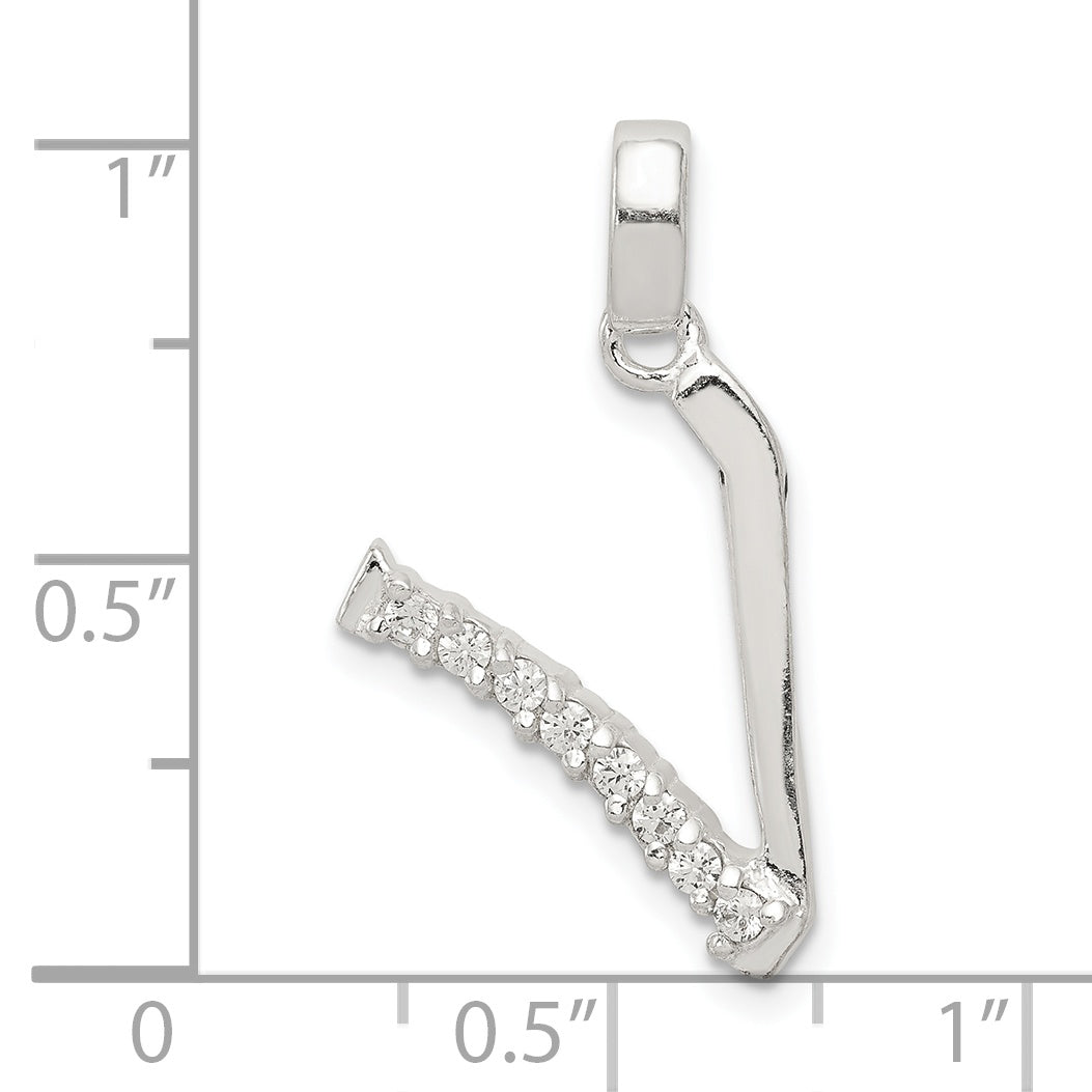 Sterling Silver Cz Letter V Initial Pendant