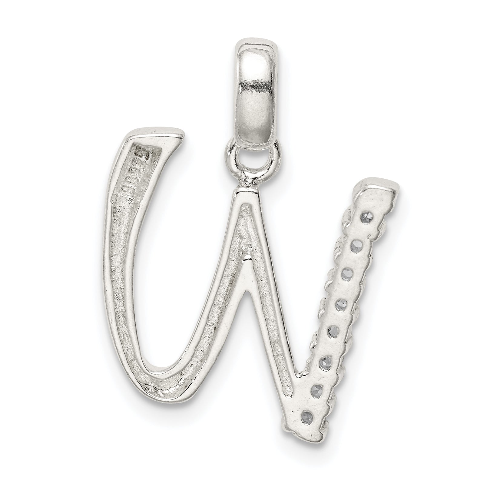 Sterling Silver Cz Letter W Initial Pendant