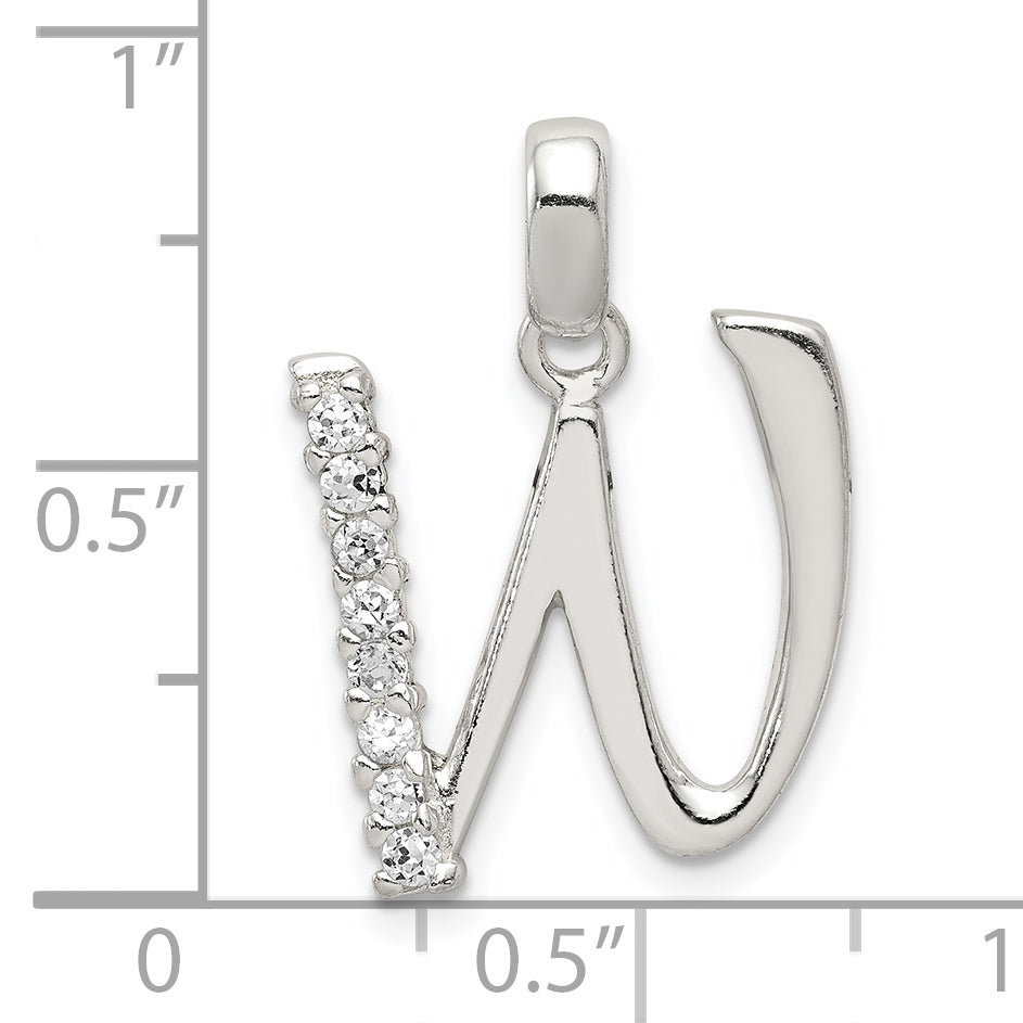 Sterling Silver Cz Letter W Initial Pendant