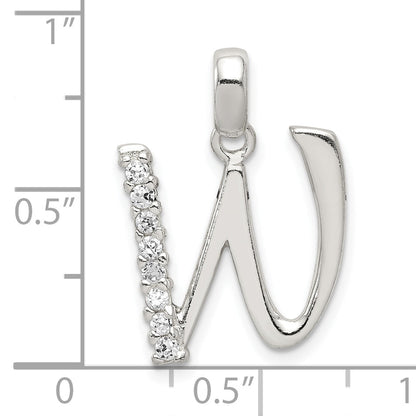 Sterling Silver Cz Letter W Initial Pendant