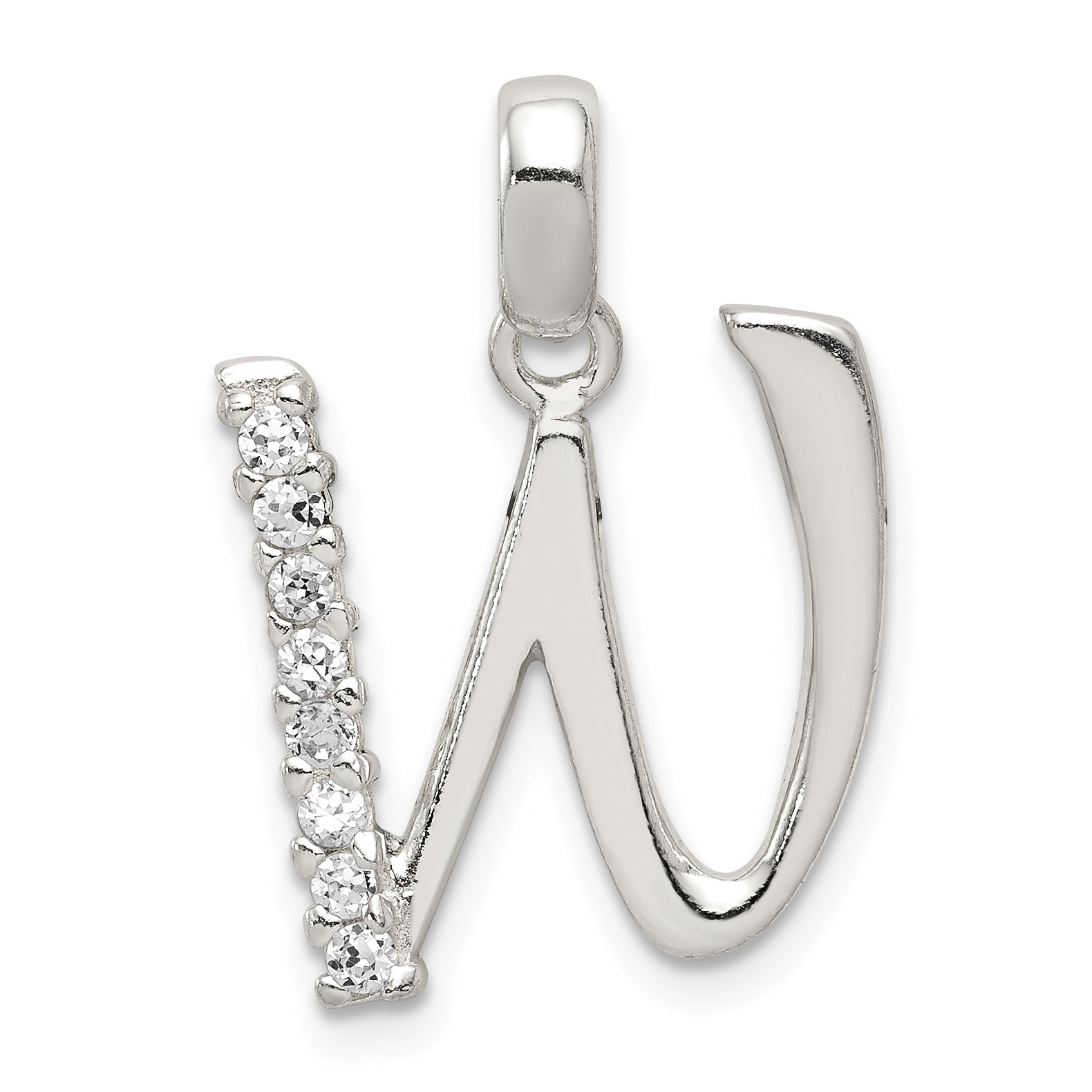 Sterling Silver Cz Letter W Initial Pendant