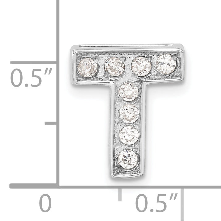 Sterling Silver Cz Initial T Charm