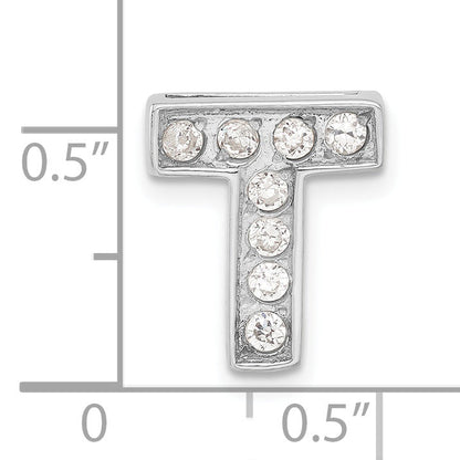 Sterling Silver Cz Initial T Charm