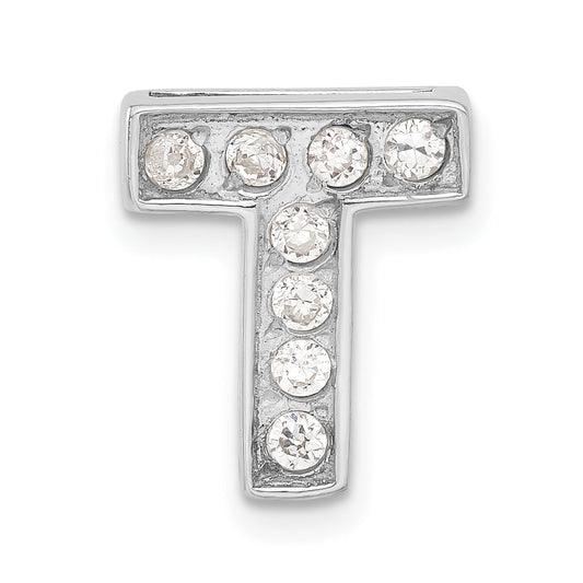 Sterling Silver Cz Initial T Charm