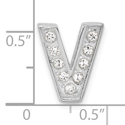 Sterling Silver Cz Initial V Charm