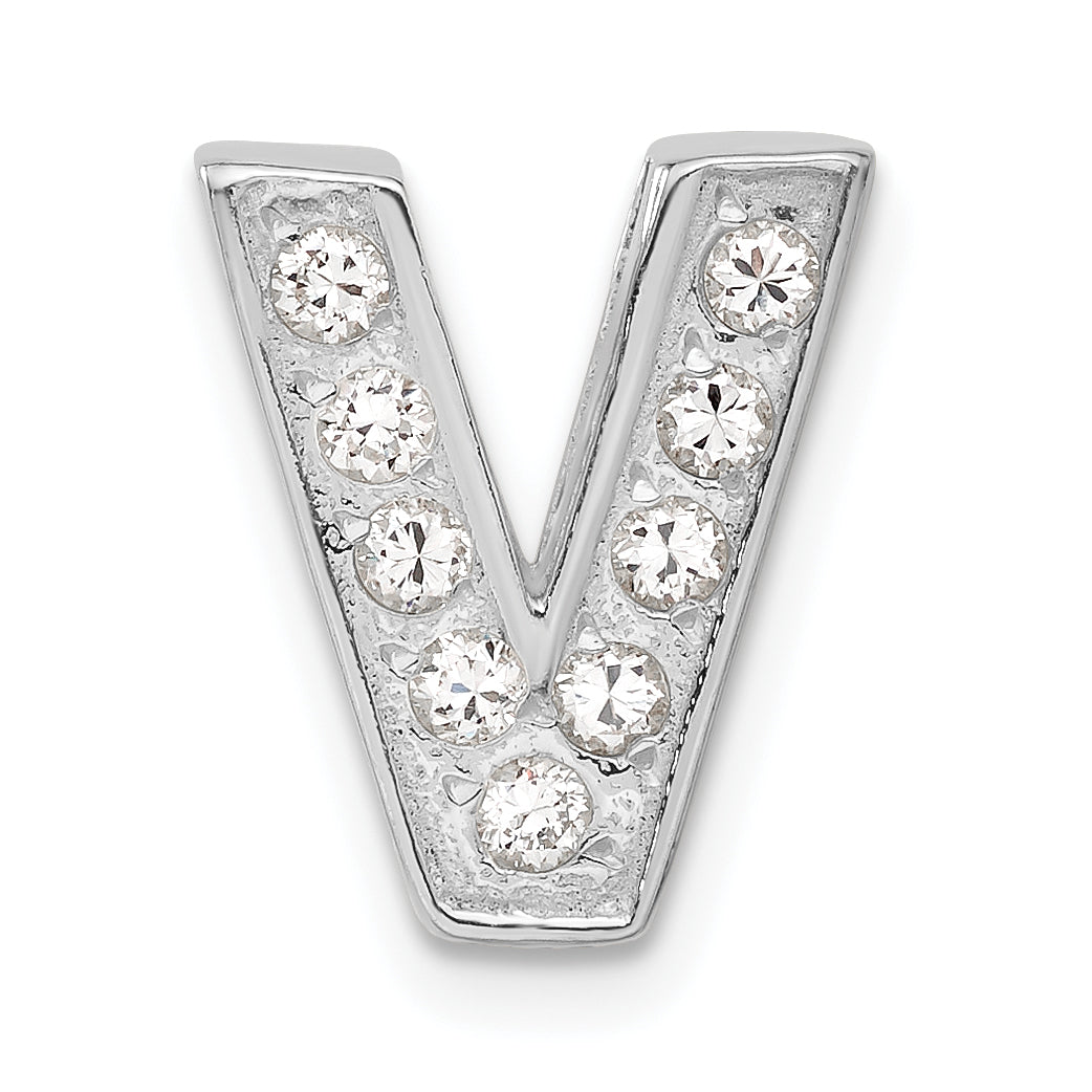 Sterling Silver Cz Initial V Charm