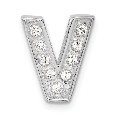 Sterling Silver Cz Initial V Charm