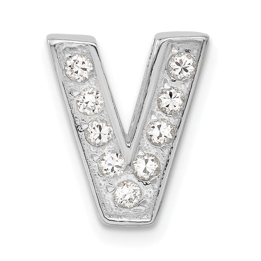 Sterling Silver Cz Initial V Charm