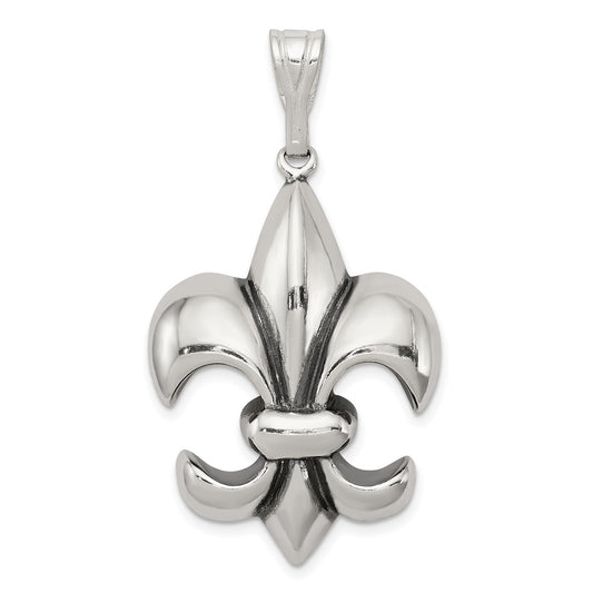 Sterling Silver Antiqued Fleur De Lis Pendant