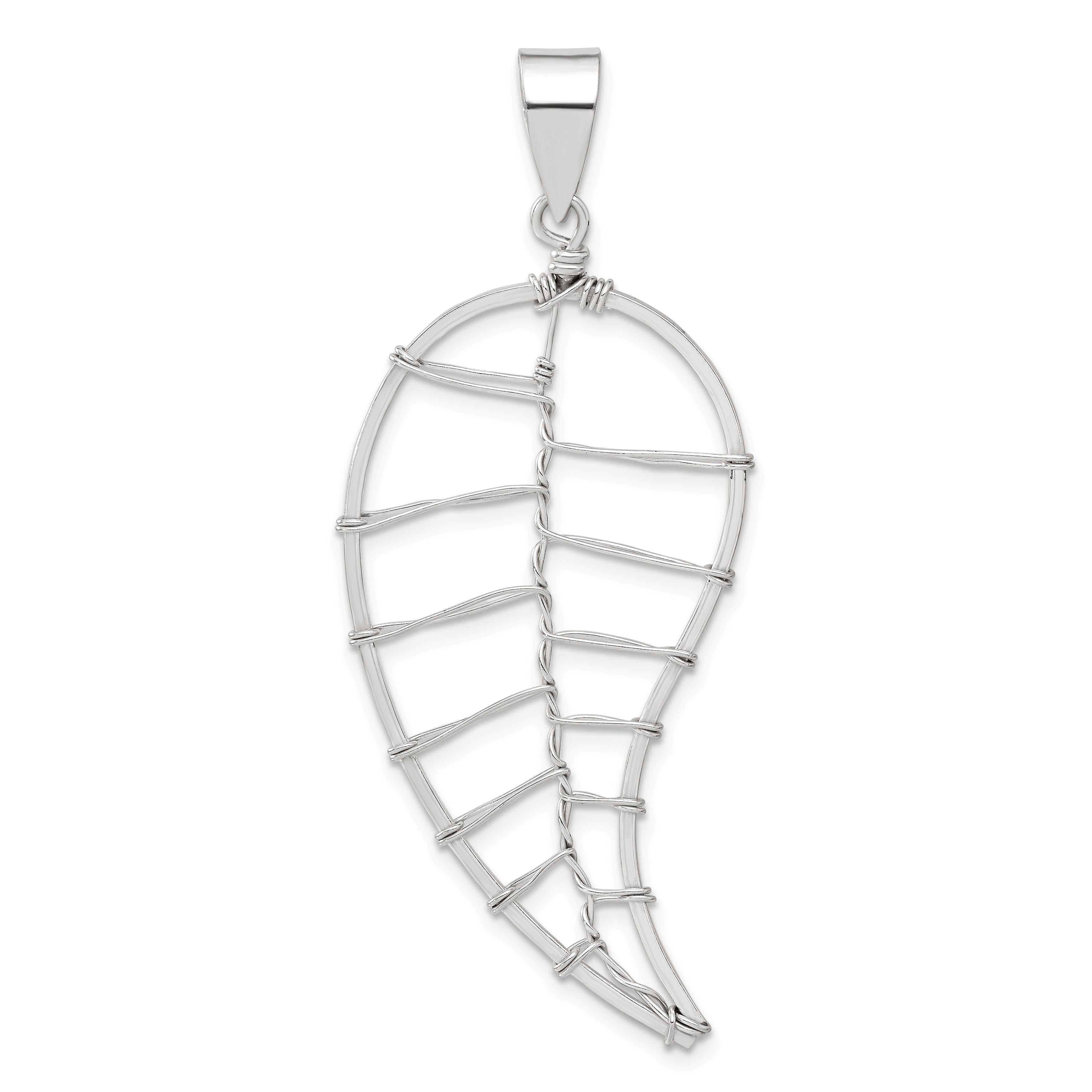 Sterling Silver Polished Wire Leaf Pendant
