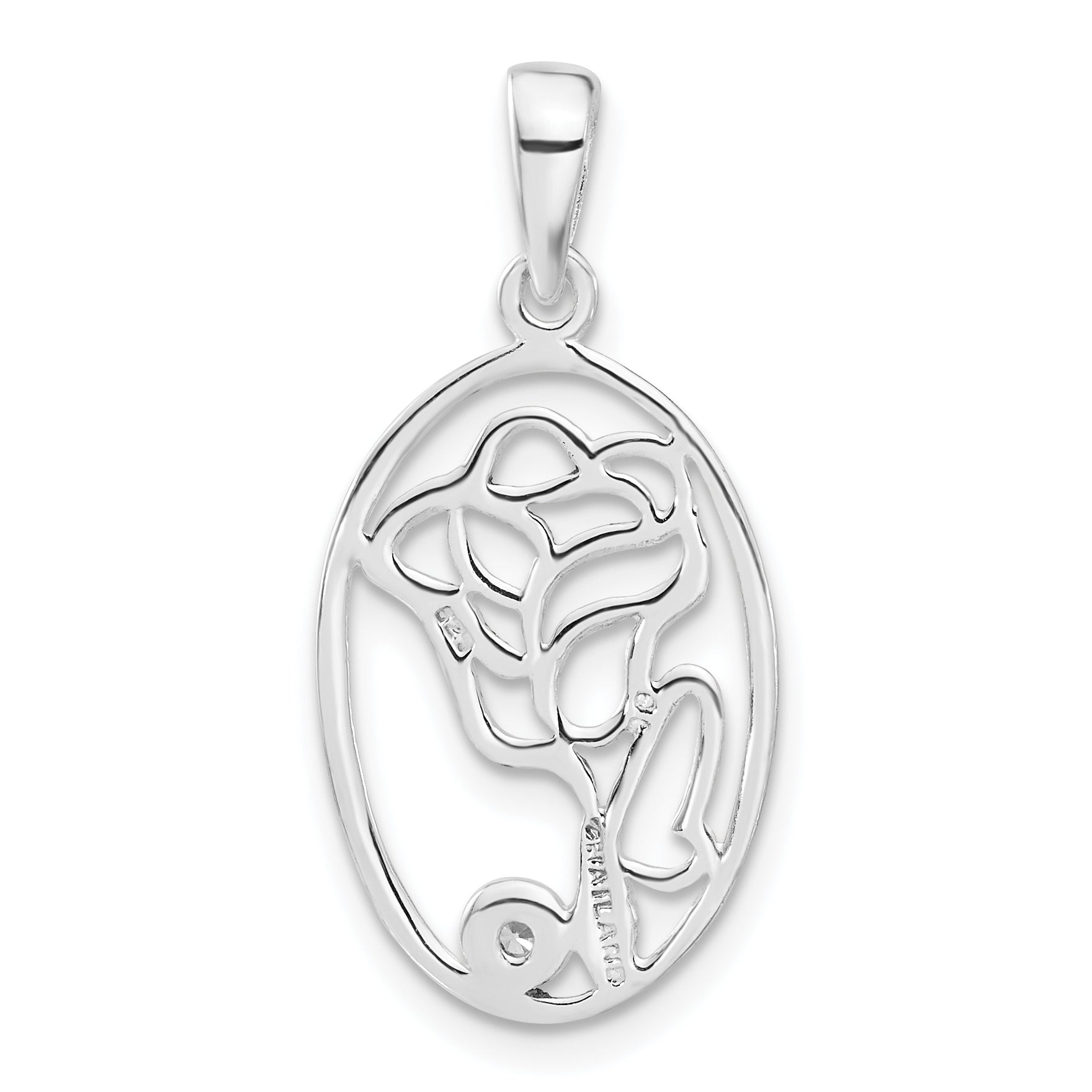 Sterling Silver Polished Cz Rose Oval Pendant