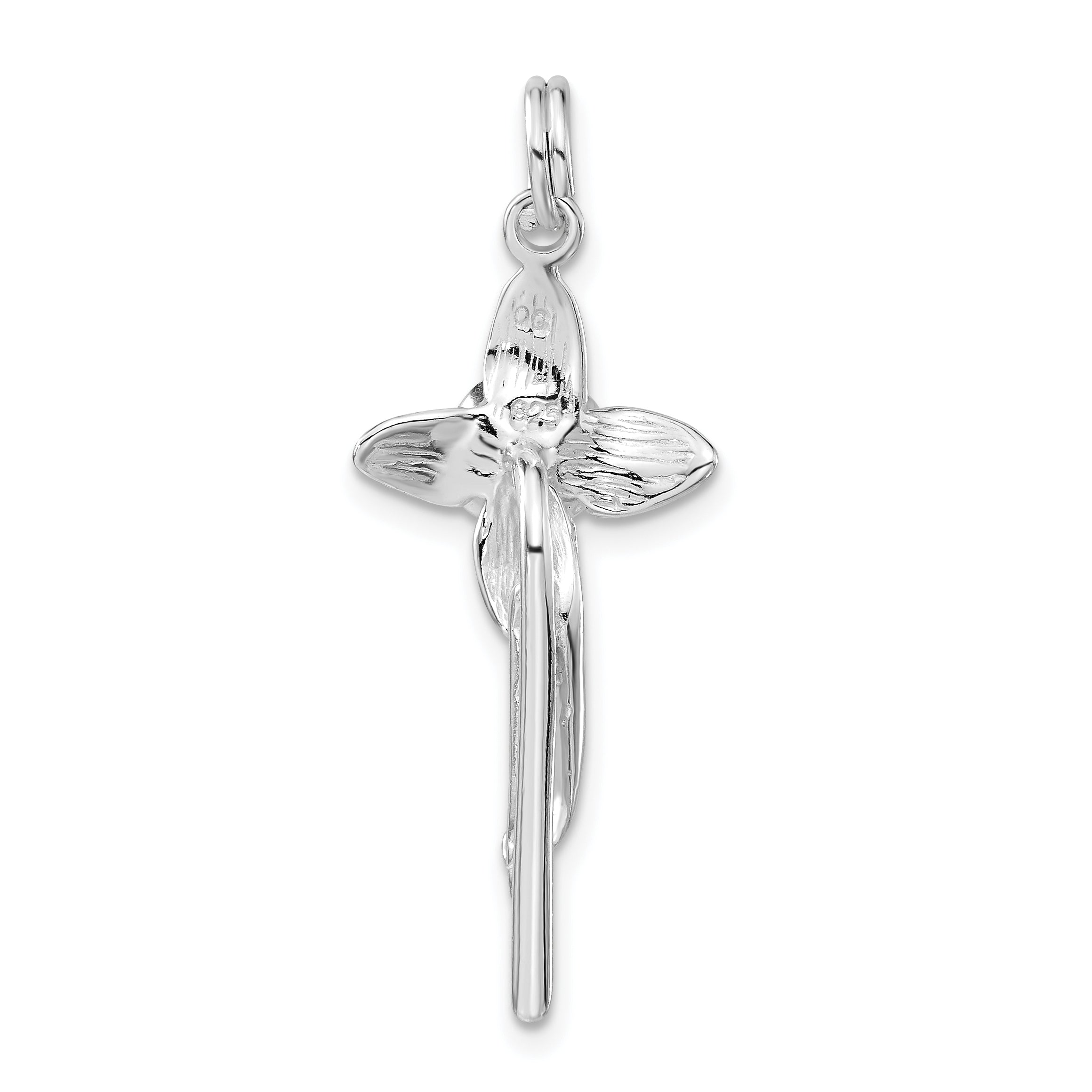 Sterling Silver Polished Flower Cross Charm