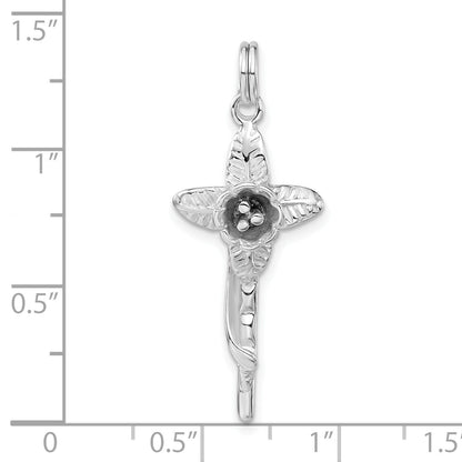 Sterling Silver Polished Flower Cross Charm