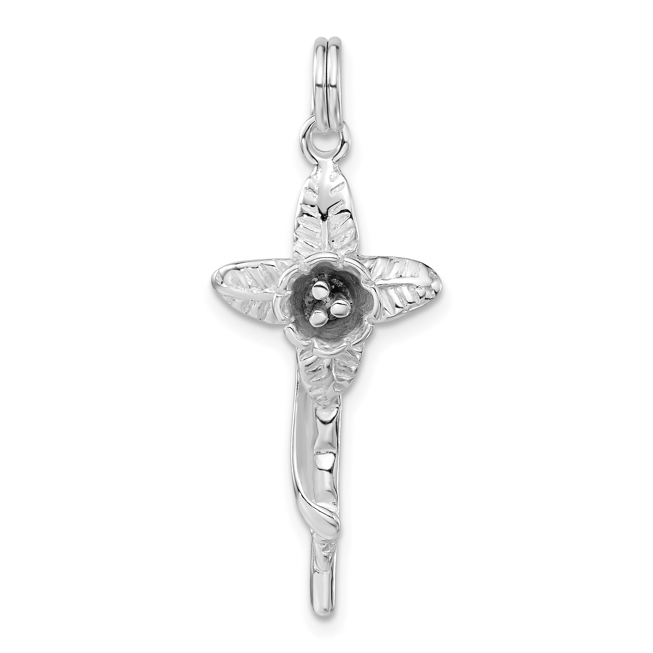 Sterling Silver Polished Flower Cross Charm