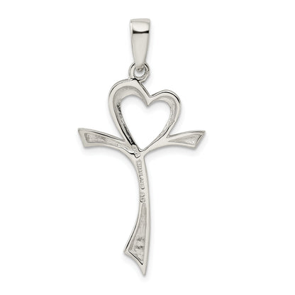 Sterling Silver Polished Heart Cross