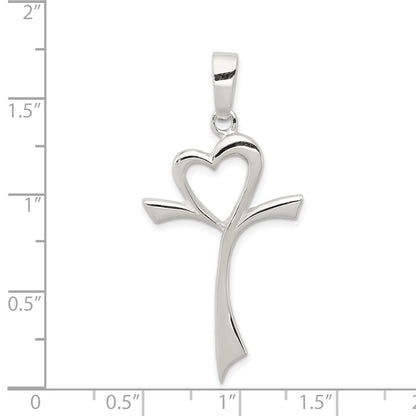 Sterling Silver Polished Heart Cross