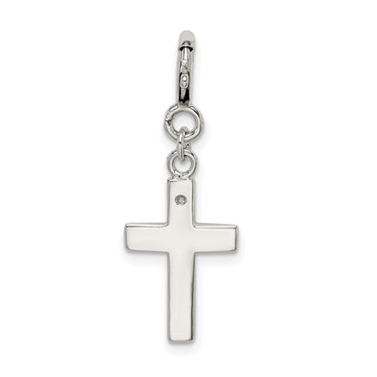 Sterling Silver Rhodium-Plated Cz Faith Cross Clip-On Charm