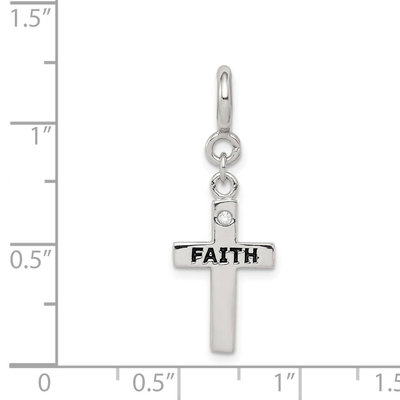Sterling Silver Rhodium-Plated Cz Faith Cross Clip-On Charm