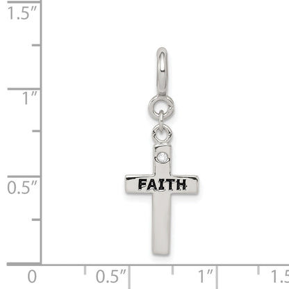 Sterling Silver Rhodium-Plated Cz Faith Cross Clip-On Charm