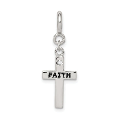 Sterling Silver Rhodium-Plated Cz Faith Cross Clip-On Charm