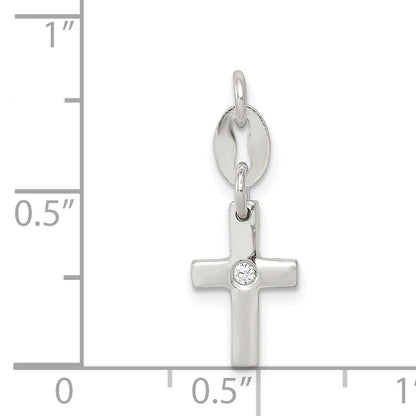Sterling Silver & Cz Polished Cross Charm