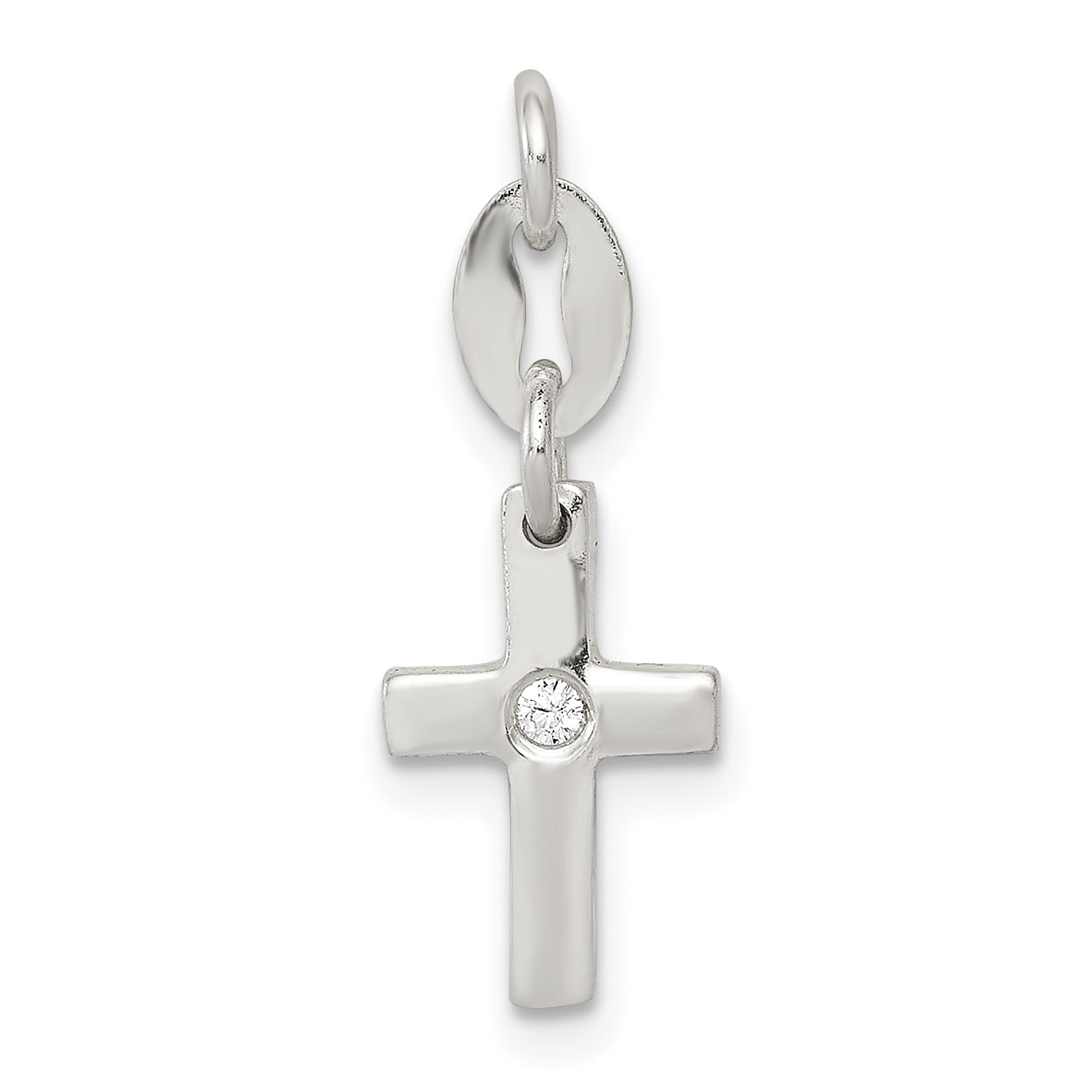 Sterling Silver & Cz Polished Cross Charm