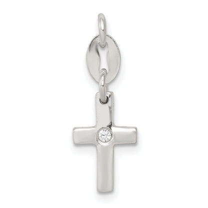 Sterling Silver & Cz Polished Cross Charm