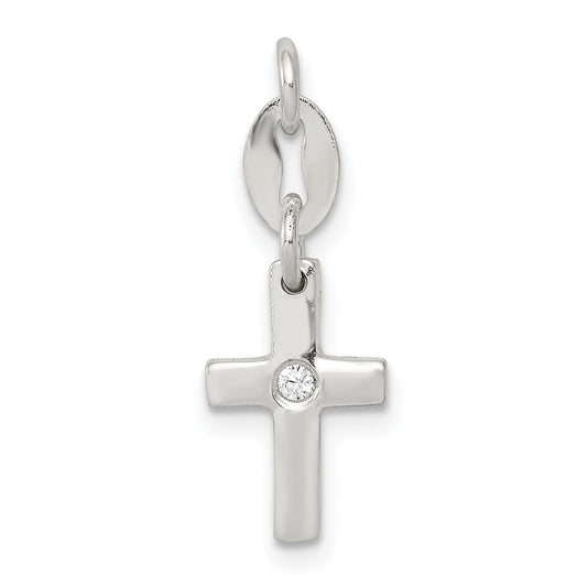 Sterling Silver & Cz Polished Cross Charm
