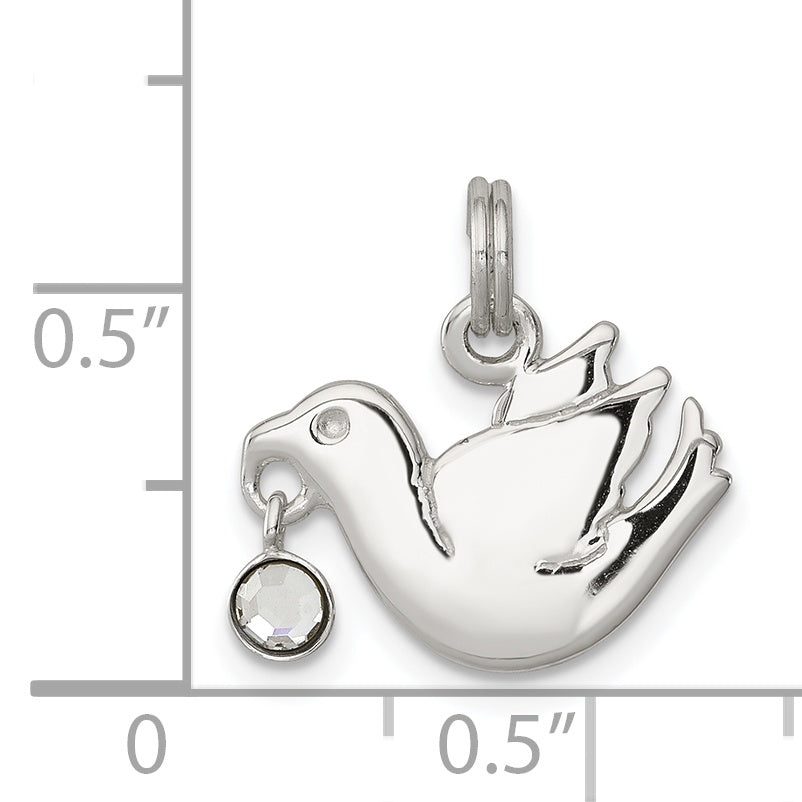 Sterling Silver Cz Polished Dove Charm