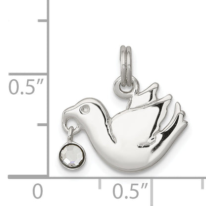 Sterling Silver Cz Polished Dove Charm