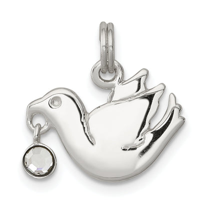 Sterling Silver Cz Polished Dove Charm