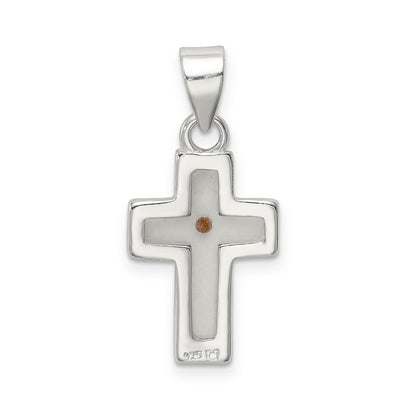 Sterling Silver Rhodium-Plated Enameled Mustard Seed Cross Pendant