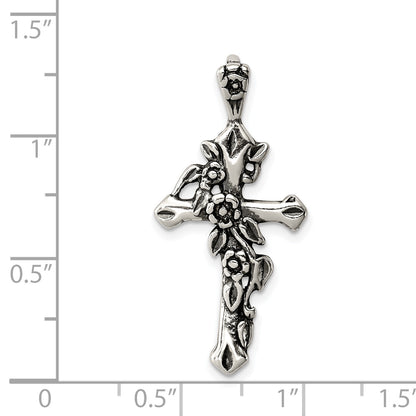 Sterling Silver Antiqued Flowered Cross Pendant