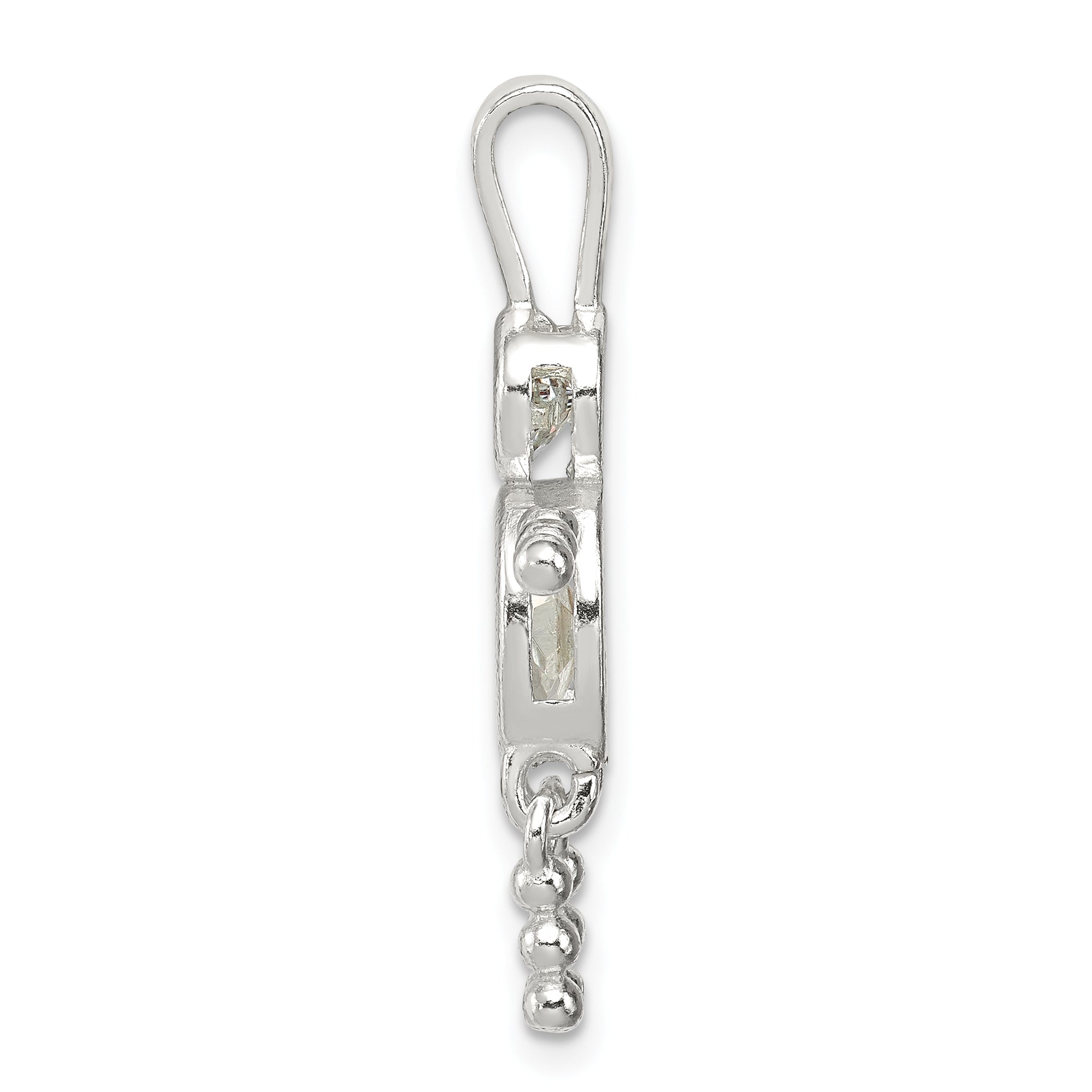 Sterling Silver Rhodium-Plated Cz & April Glass Boy Pendant