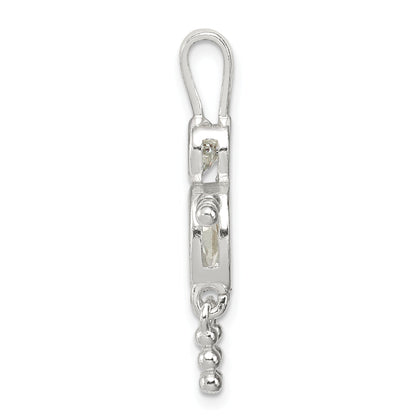 Sterling Silver Rhodium-Plated Cz & April Glass Boy Pendant