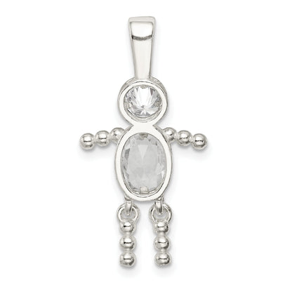 Sterling Silver Rhodium-Plated Cz & April Glass Boy Pendant