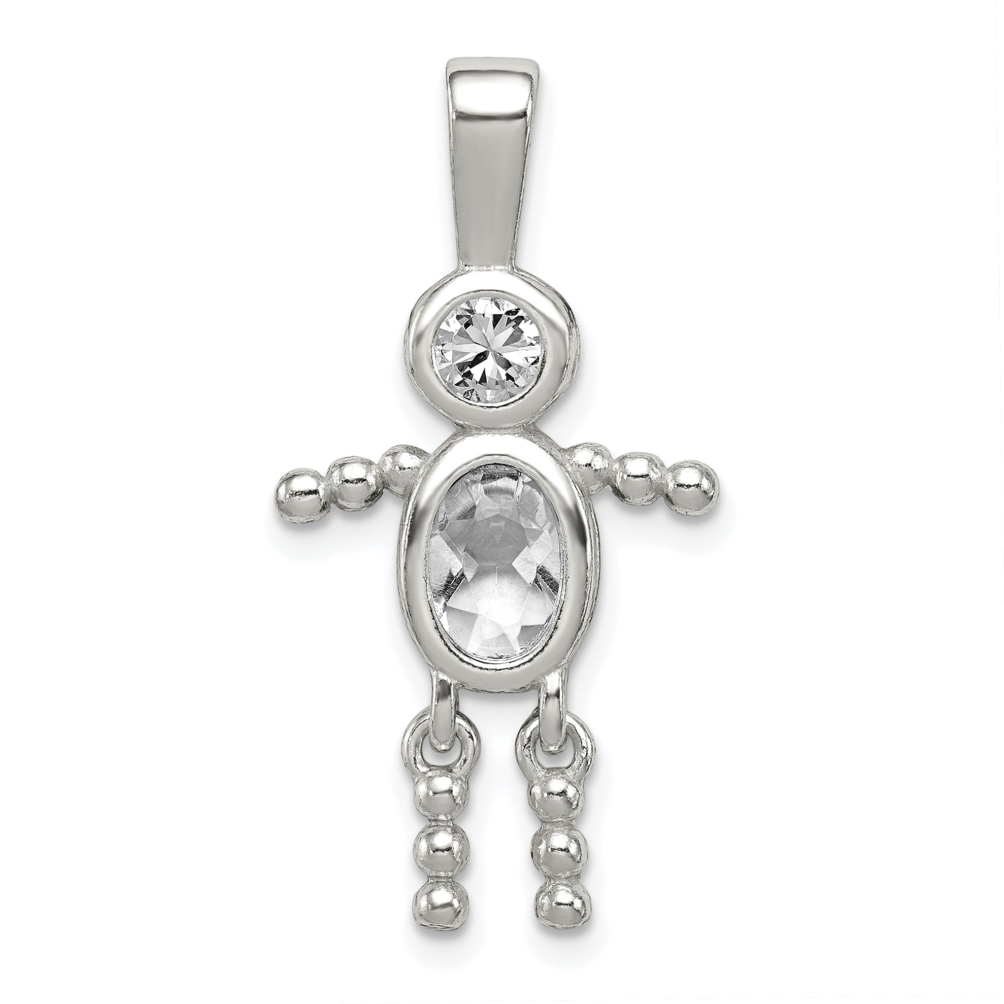 Sterling Silver Rhodium-Plated Cz & April Glass Boy Pendant
