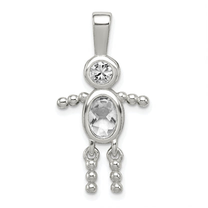 Sterling Silver Rhodium-Plated Cz & April Glass Boy Pendant