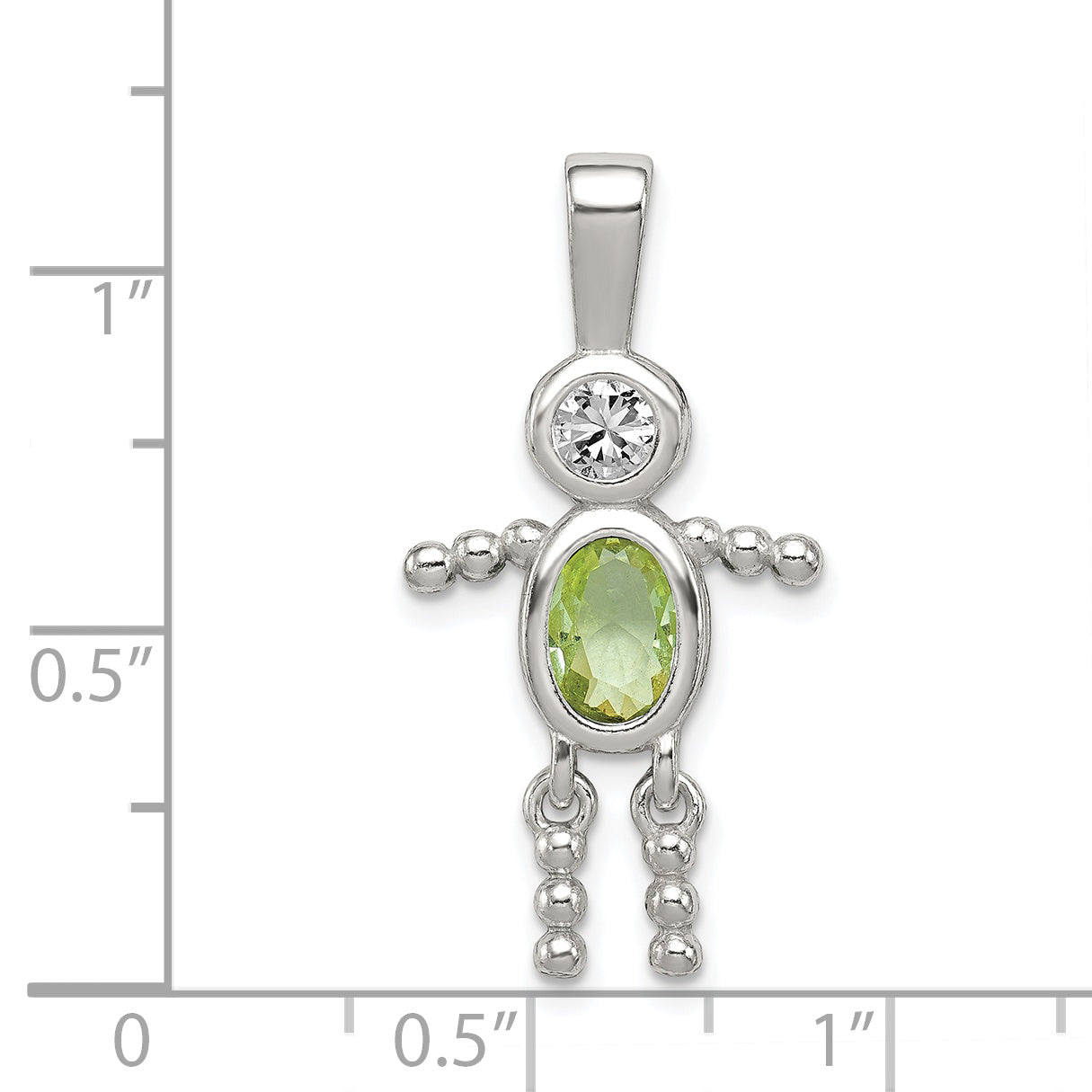 Sterling Silver Rhodium-Plated Cz & August Glass Boy Pendant