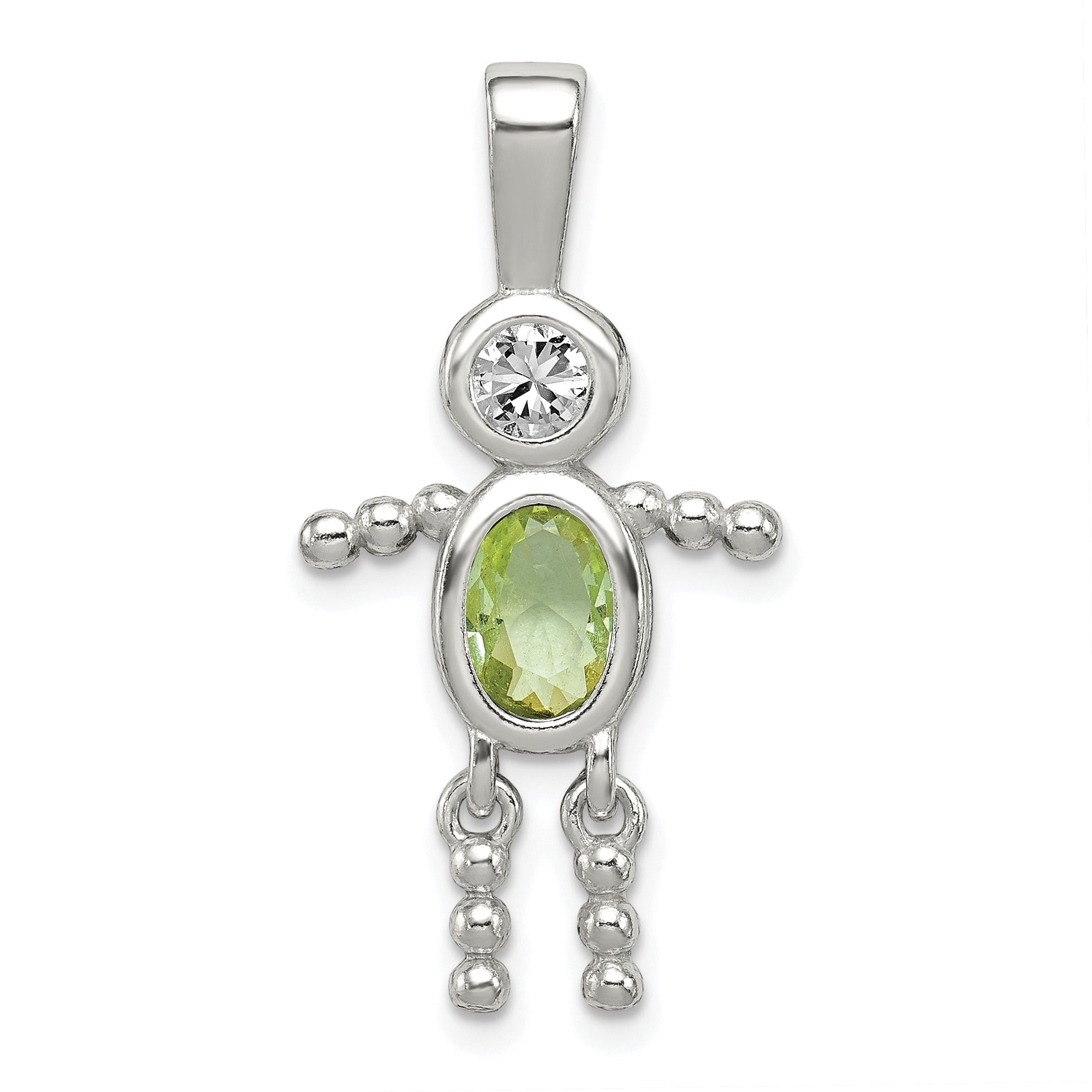 Sterling Silver Rhodium-Plated Cz & August Glass Boy Pendant