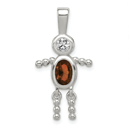 Sterling Silver Rhodium-Plated Cz & January Glass Boy Pendant