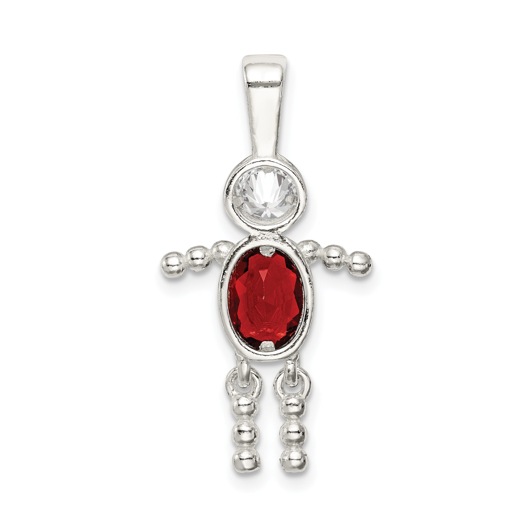 Sterling Silver Rhodium-Plated Cz & July Glass Boy Pendant