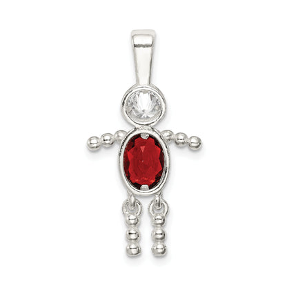 Sterling Silver Rhodium-Plated Cz & July Glass Boy Pendant