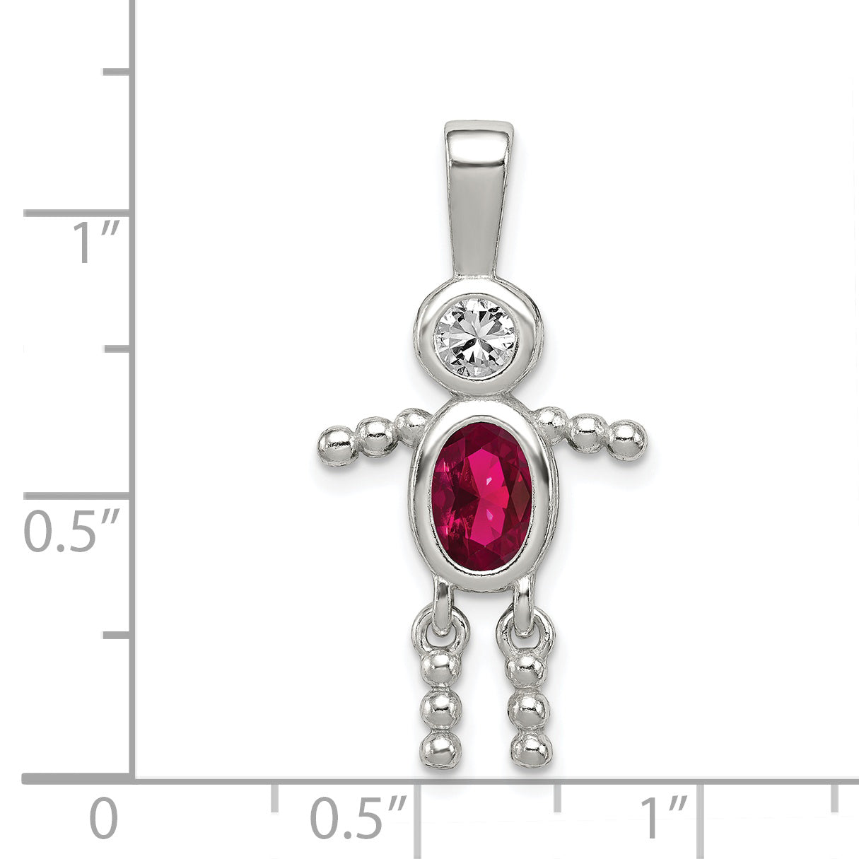 Sterling Silver Rhodium-Plated Cz & July Glass Boy Pendant